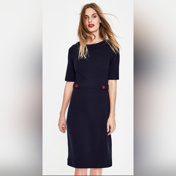 Dresses & Skirts - Boden Navy Midi Dress With Red Button Details Size 8